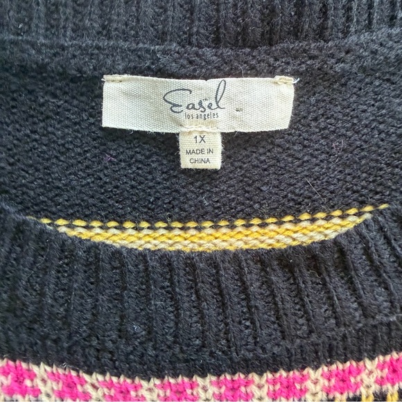 Easel Black Cozy Grandma Core Chic  Multicolor Patterned Sweater Size 1X - Picture 4 of 16